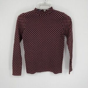 Pixie Label NWT Girl's Black Mauve Checkered Mock Neck Long Sleeve Top Size 14Y